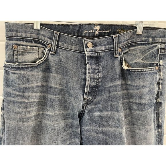 7 For All Mankind Ripped Distressed Washed relaxed Denim Button Fly sz 36 x31 - Picture 4 of 16
